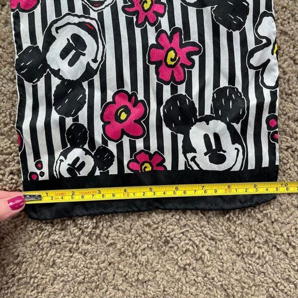 VTG Mickey Mouse Graphic Scarf Black White Pink Stripes 10x52 Disney Style - Picture 8 of 11